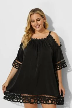 Black Crochet Off The Shoulder Cover Up Dress -Maraluxe Swimwear Shop b sfcu001 4