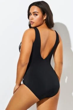 Black V-Neck Streak Modern One Piece Swimsuit -Maraluxe Swimwear Shop b sfop1911012 2