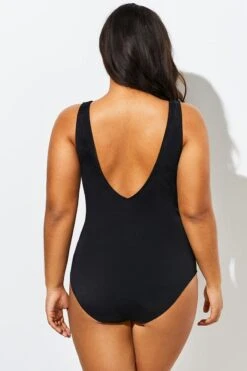 Black V-Neck Streak Modern One Piece Swimsuit -Maraluxe Swimwear Shop b sfop1911012 5