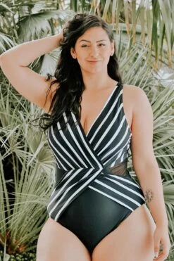 Black V-Neck Streak Modern One Piece Swimsuit -Maraluxe Swimwear Shop b sfop1911012 7
