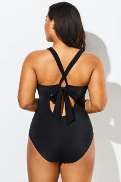 Black Lace Up One Piece Open Back Swimsuit -Maraluxe Swimwear Shop b sfop1911058 2