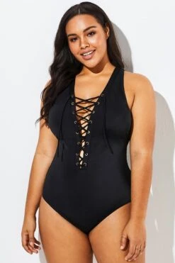 Black Lace Up One Piece Open Back Swimsuit -Maraluxe Swimwear Shop b sfop1911058 3