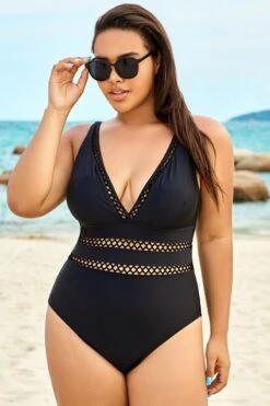 Black Lattice Plunge V-neck One Piece Swimsuit -Maraluxe Swimwear Shop b sfop1911067 4