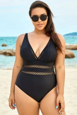 Black Lattice Plunge V-neck One Piece Swimsuit -Maraluxe Swimwear Shop b sfop1911067 6