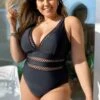 Black Lattice Plunge V-neck One Piece Swimsuit -Maraluxe Swimwear Shop b sfop1911067 7