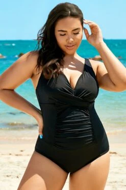 Black Twist Ruched V-neck One Piece Swimsuit -Maraluxe Swimwear Shop b sfop1911068 3