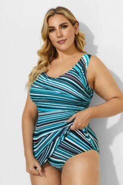 V-neck Prism Sarong Front Stylish One Piece Swimsuit -Maraluxe Swimwear Shop b sfop1911099 3