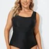 Black Square Neckline Straps One Piece Swimsuit 1 Black Square Neckline Straps One Piece Swimsuit -Maraluxe Swimwear Shop b sfop1911103 1