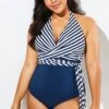 Fashion Faux Wrap Halter One Piece Swimsuit -Maraluxe Swimwear Shop b sfop1911125 1
