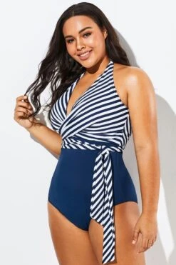 Fashion Faux Wrap Halter One Piece Swimsuit 10 Fashion Faux Wrap Halter One Piece Swimsuit -Maraluxe Swimwear Shop b sfop1911125 3