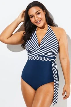 Fashion Faux Wrap Halter One Piece Swimsuit 11 Fashion Faux Wrap Halter One Piece Swimsuit -Maraluxe Swimwear Shop b sfop1911125 4