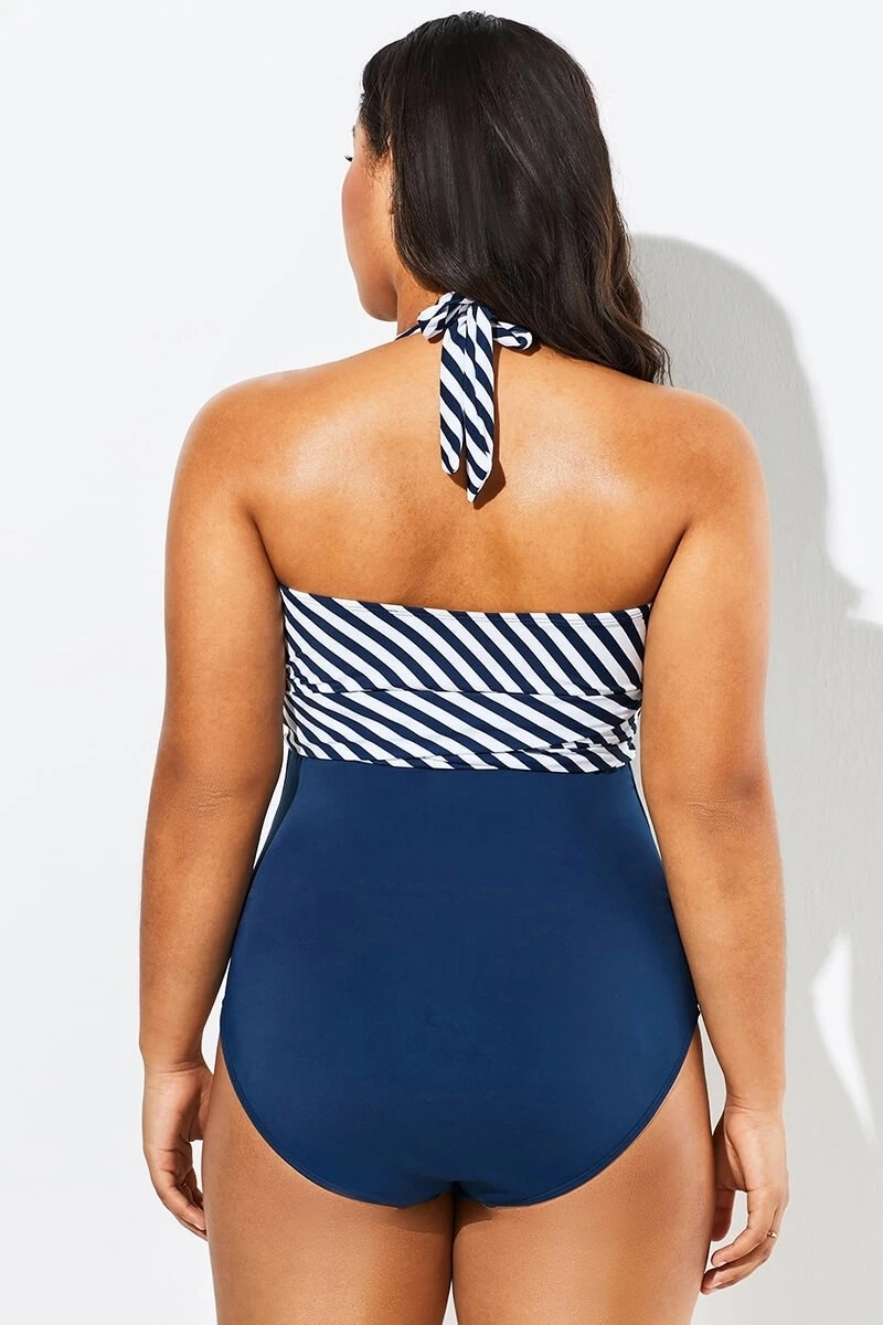 Fashion Faux Wrap Halter One Piece Swimsuit 7 Fashion Faux Wrap Halter One Piece Swimsuit - Image 5