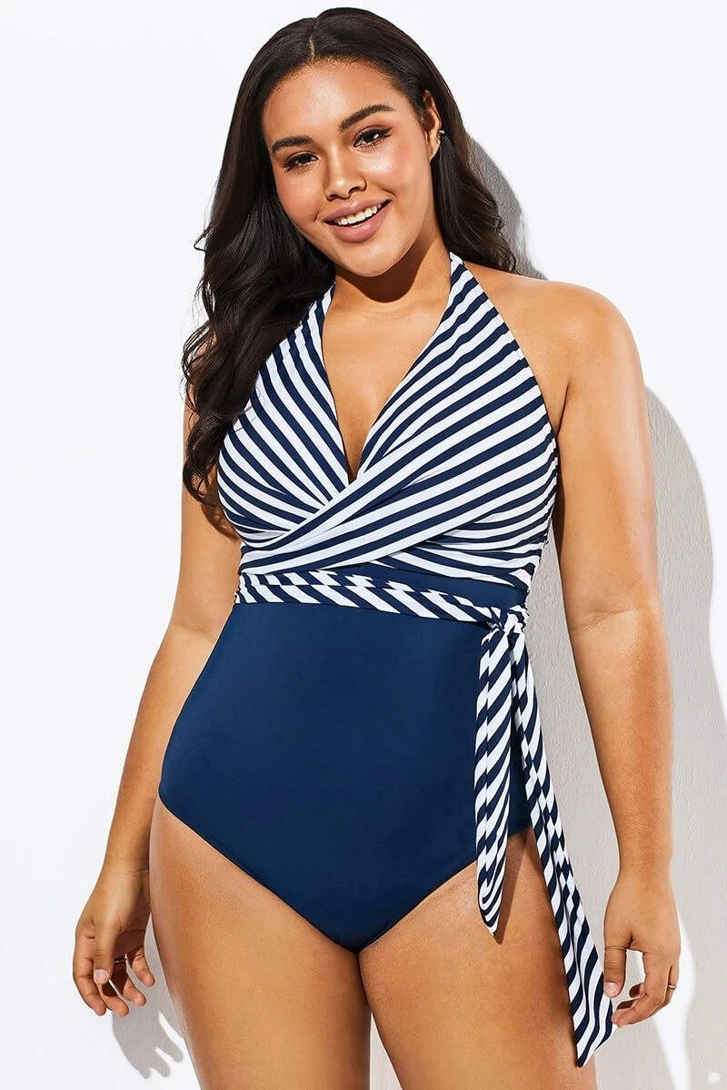 Fashion Faux Wrap Halter One Piece Swimsuit 8 Fashion Faux Wrap Halter One Piece Swimsuit - Image 6