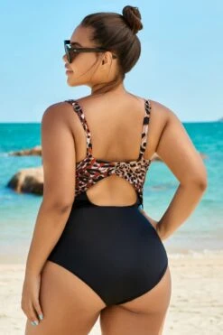 Black Leopard Print Ring Plunge One Piece Swimsuit -Maraluxe Swimwear Shop b sfop1911132 3