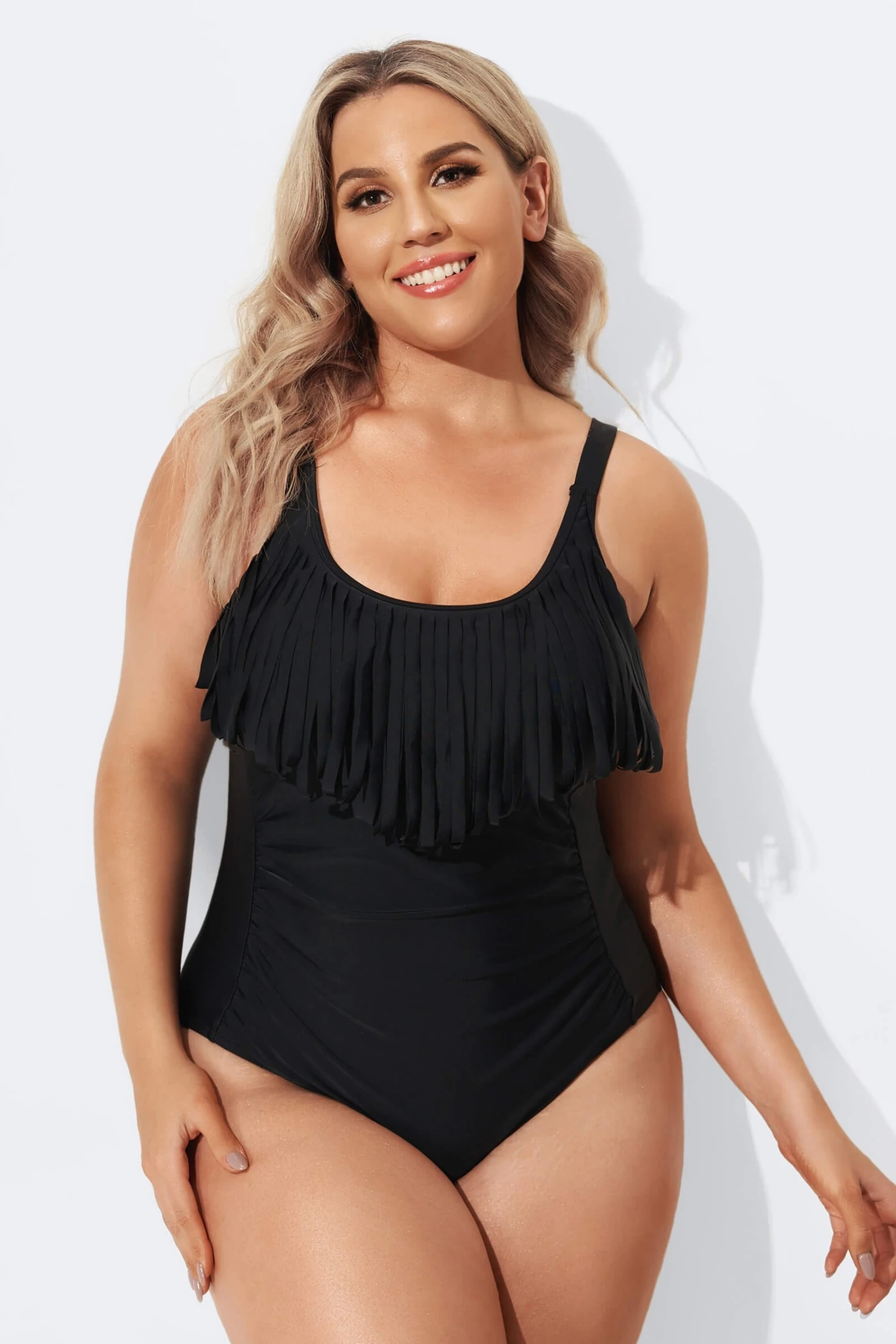 Black V-Neck Fringe Vintage One Piece Swimsuits 3 Black V-Neck Fringe Vintage One Piece Swimsuits