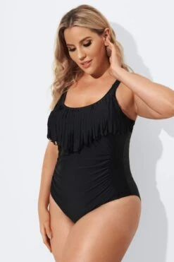 Black V-Neck Fringe Vintage One Piece Swimsuits 8 Black V-Neck Fringe Vintage One Piece Swimsuits -Maraluxe Swimwear Shop b sfop2003075 3
