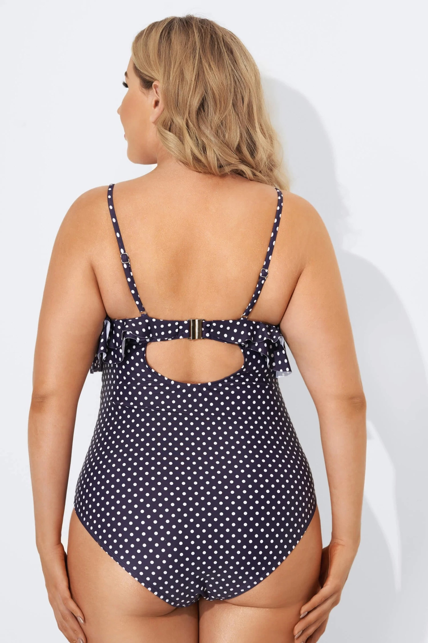 Navy Scoopneck Dot Tiered One Piece Swimsuit 4 Navy Scoopneck Dot Tiered One Piece Swimsuit - Image 2