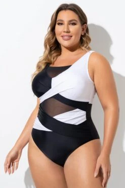 Black & White Sexy Cut Out Mesh One Piece Swimsuit -Maraluxe Swimwear Shop b sfop2003276 3