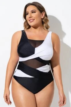 Black & White Sexy Cut Out Mesh One Piece Swimsuit -Maraluxe Swimwear Shop b sfop2003276 4