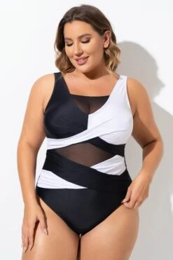 Black & White Sexy Cut Out Mesh One Piece Swimsuit -Maraluxe Swimwear Shop b sfop2003276 5