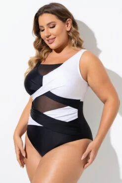 Black & White Sexy Cut Out Mesh One Piece Swimsuit -Maraluxe Swimwear Shop b sfop2003276 6
