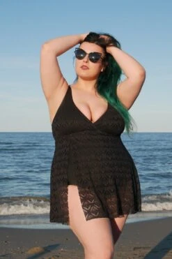 Black Crochet Side Slit V-Neck Graceful Swimdress -Maraluxe Swimwear Shop b sfsd1911001 7