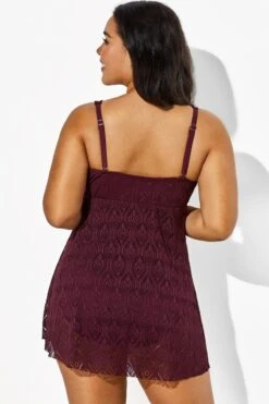 Wine Crochet Side Slit V-Neck Graceful Swimdress -Maraluxe Swimwear Shop b sfsd1911005 5 1