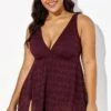 Wine Crochet Side Slit V-Neck Graceful Swimdress 2 Wine Crochet Side Slit V-Neck Graceful Swimdress -Maraluxe Swimwear Shop b sfsd1911005 6 1