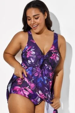 Multicolored Lotus Tie Front V-Neck Swimdress -Maraluxe Swimwear Shop b sfsd1911006 2