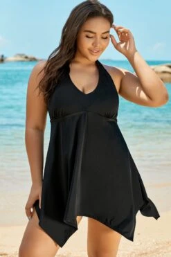 Black Handkerchief Flowy Halter 2 Piece Swimdress Set -Maraluxe Swimwear Shop b sfsd1911007 4