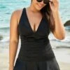 Black Shirred V Neck Elegant Lady Mini Swimdress -Maraluxe Swimwear Shop b sfsd1911019 1
