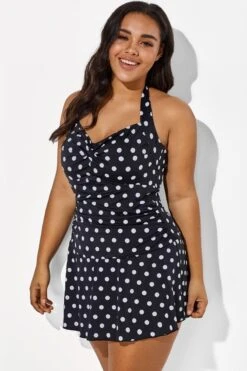 Black Halter Sweetheart Polka Dot Sexy Swimdress -Maraluxe Swimwear Shop b sfsd1911031 3