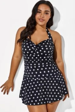 Black Halter Sweetheart Polka Dot Sexy Swimdress -Maraluxe Swimwear Shop b sfsd1911031 5
