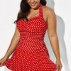Red Halter Twist-front Polka Dot Swimdress -Maraluxe Swimwear Shop b sfsd1911031 11