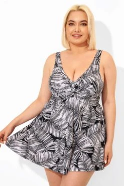 Vintage Leaf Printed Twist Front V-neck Swimdress -Maraluxe Swimwear Shop b sfsd1911034 4