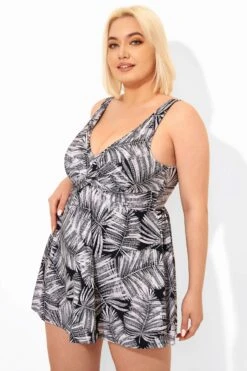 Vintage Leaf Printed Twist Front V-neck Swimdress -Maraluxe Swimwear Shop b sfsd1911034 6