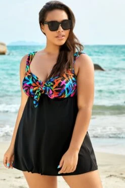 Fashionable Tie Front V-Neck Tummy Control Swimdress -Maraluxe Swimwear Shop b sfsd1911038 1
