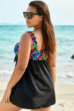 Fashionable Tie Front V-Neck Tummy Control Swimdress -Maraluxe Swimwear Shop b sfsd1911038 3