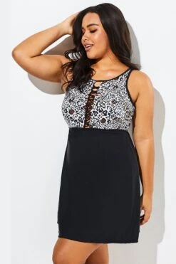 Black Leopard Print Sexy Side Lace Up Swimdress -Maraluxe Swimwear Shop b sfsd1911045 3