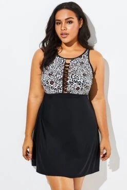 Black Leopard Print Sexy Side Lace Up Swimdress -Maraluxe Swimwear Shop b sfsd1911045 5