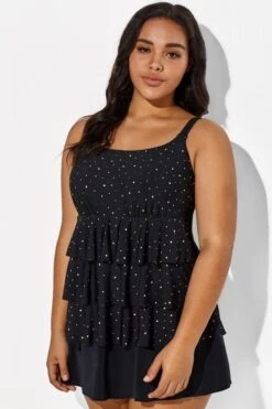 Black Square Neck Ruffle Vintage Women Swimdress -Maraluxe Swimwear Shop b sfsd1911046 55