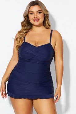 Dark Blue Twist Front Sweetheart Neckline Ruffle Swimdress -Maraluxe Swimwear Shop b sfsd1911054 3