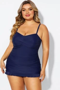 Dark Blue Twist Front Sweetheart Neckline Ruffle Swimdress -Maraluxe Swimwear Shop b sfsd1911054 4