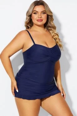 Dark Blue Twist Front Sweetheart Neckline Ruffle Swimdress -Maraluxe Swimwear Shop b sfsd1911054 5