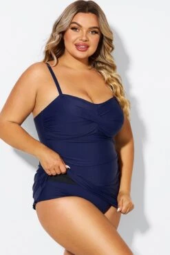 Dark Blue Twist Front Sweetheart Neckline Ruffle Swimdress -Maraluxe Swimwear Shop b sfsd1911054 6
