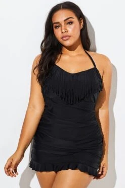Solid Black Fringe Ruffle Hem Bandeau Swimdress -Maraluxe Swimwear Shop b sfsd1911060 6