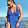 Blue Crochet Side Slit V-Neck Graceful Swimdress -Maraluxe Swimwear Shop b sfsd1911064 5 2