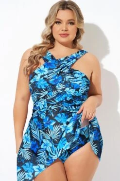 Blue Floral Printed High Neck Wrap Swimdress 9 Blue Floral Printed High Neck Wrap Swimdress -Maraluxe Swimwear Shop b sfsd2003011 44