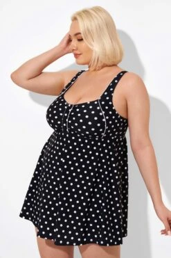 Black Dot Retro Round Neck Wide Strap Swimdress -Maraluxe Swimwear Shop b sfsd2003039 4