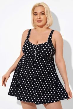 Black Dot Retro Round Neck Wide Strap Swimdress -Maraluxe Swimwear Shop b sfsd2003039 5
